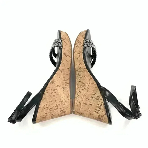 Unisa sandals 9.5 Unkylia black faux leather braided faux cork wedge platforms - Picture 6 of 14